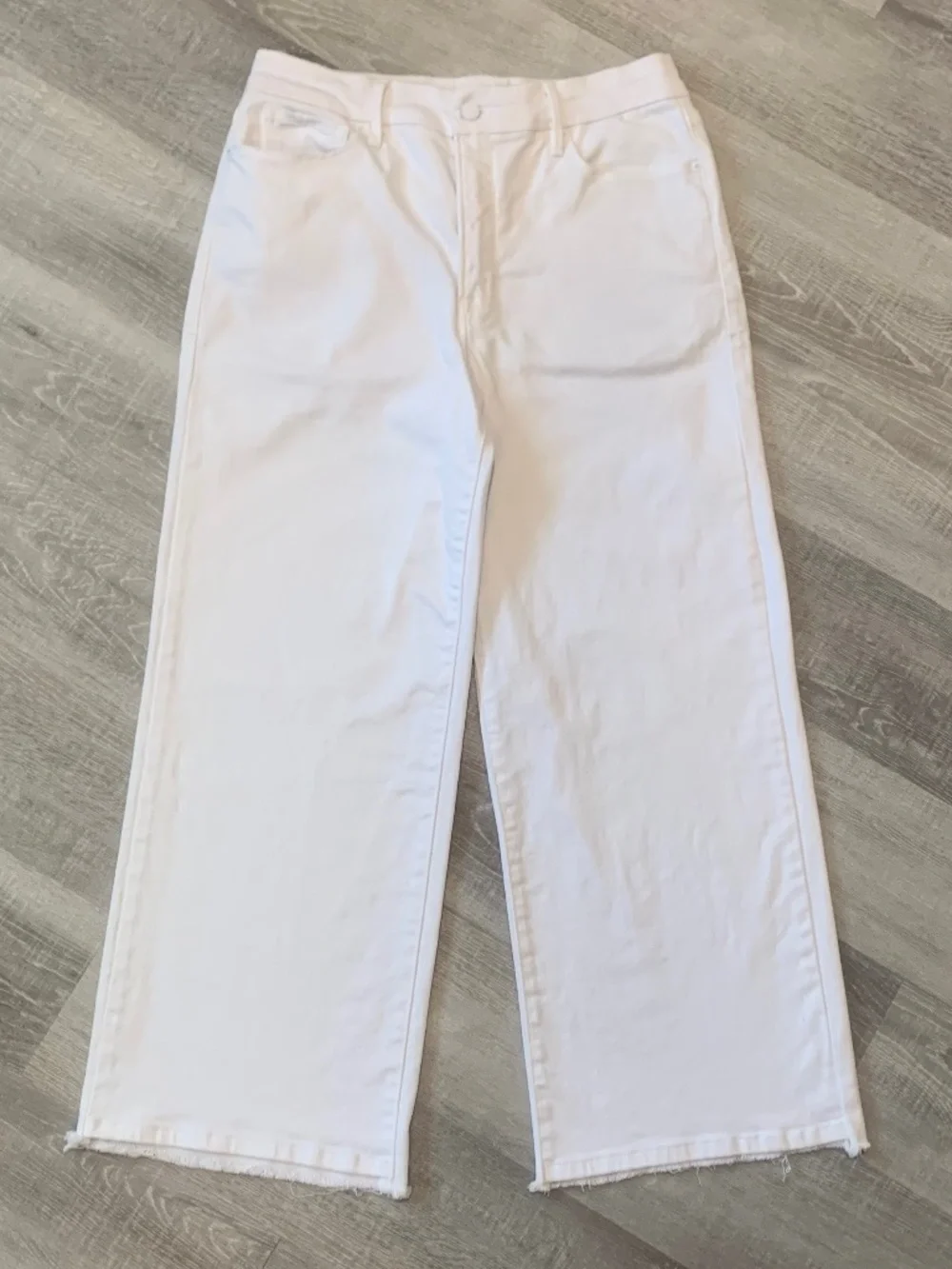Good American Good Waist Cropped Palazzo White Jeans Wide Legs Raw Hems 12 31